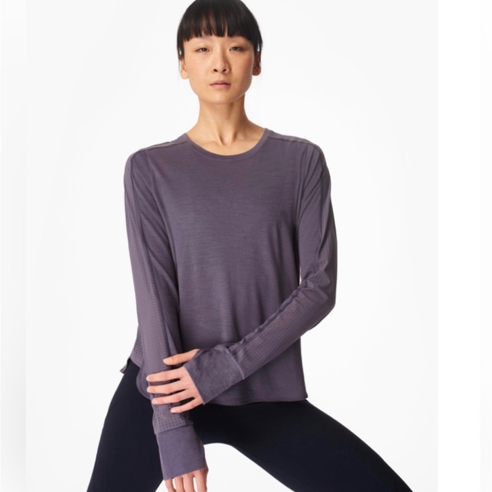 Women’s Sweaty Betty Breeze Merino Long Sleeve Running Top, Fig Purple, XXL
